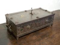 Early German strongbox with brass initials 17th to 18th c