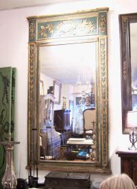 Large French green painted mirror with gilt c1790