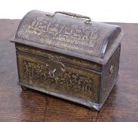 16th century Flemish leather hand tooled box with drawer