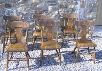 Period American country painted plank seat chairs c1830