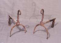 American country fireplace rat tail andirons c1740