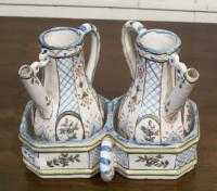 18th century French ceramic faience oil vinegar set