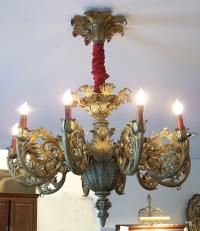 19th century brass ceiling fixture converted from gas to electricity c1860