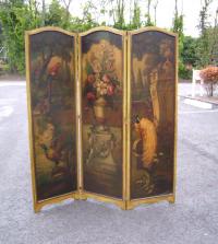 Three panel oil on canvas Victorian screen room divider c1880