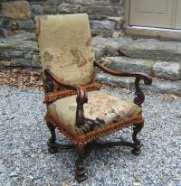 19th C Continental fruitwood arm chair with tapestry c1880