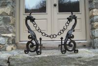 French wrought iron dragon fire place andirons c1880