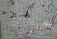 19th C framed Chinese silk embroidery with butterflies c1880