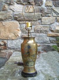 Chinese mixed metal silver and brass urn lamp c1930