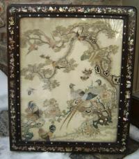 Chinese silk wall hangning in rosewood frame c1850