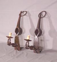 Pair of iron pick Axe wall sconces