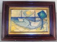 Briggs Cezannesque abstract seascape oil painting on board c1900