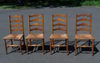 Set of 4 Stickley ladder back maple chairs with rush seats c1956