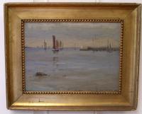 Clifford P Grayson oil painting on board Sailboats in harbor c1883