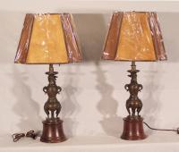 Pr 19thc Chinese bronze dragon sculpture table lamps