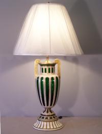 19th C Moser emerald green cut crystal and enameled urn lamp