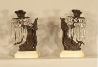 Pair of bronze swan girandoles or candelabras c1850