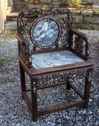 19thc Chinese landscape marble rosewood chair
