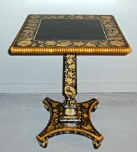 English black lacquered mahogany tilt top tea or occasional table c1820