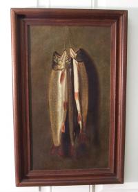 19th C Brown Trout oil painting on canvas c1870