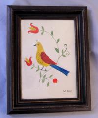 Evelyn S Dubiel folk art watercolor painting of a bird