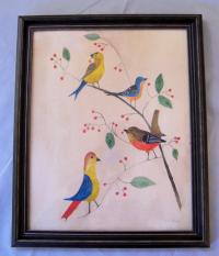 Evelyn S Dubiel folk art watercolor painting of a group of birds
