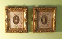 PR Victorian gold leaf picture frames with embroidered inserts c1875