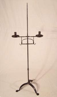 Early 19thc New England wrought iron torchiere candle stand