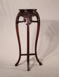 Antique tall Chinese rosewood marble top plant stand c1860