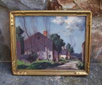 George Bruestle Lyme Barn oil painting on board Landscape  c1900