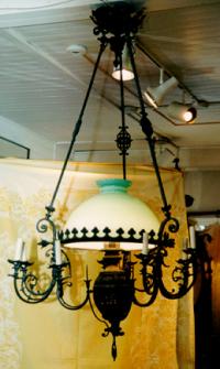 Victorian antique iron and glass chandelier