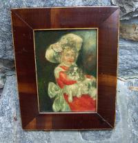Vintage King Charles Spaniel portrait young girl