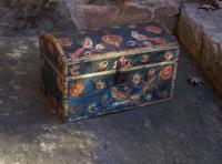 Country French folk art blue painted document box c1800