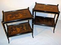 Pair black lacquered chinoiserie decorated end tables c1860