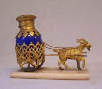 French gilt bronze blue opaline donkey cart perfume bottle