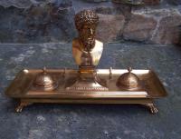 F Barbedienne bronze desk top double inkwell Lucius Versus c1880