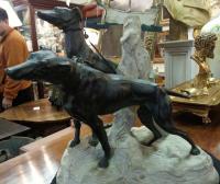 Rene Paul Marquet dog bronze of  two wolfhounds c1939