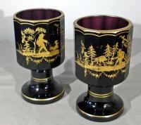Pair of Moser amethyst glass hand blown goblets c1880