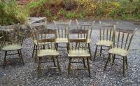 Assembled set of 8 painted Sheraton country plank set chairs c1820