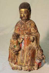 Chinese carved gilded polychromed wood Deity c1800