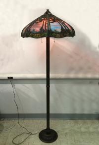 Rare standing Handel floor lamp with bent glass shade