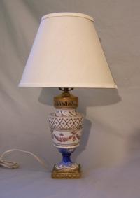 Vintage hand painted French porcelain lamp with gilt bronze base