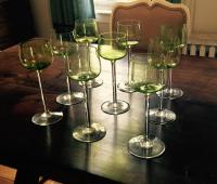 Set of 9 Baccarat green and clear wine glasses