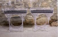 Vintage French pair of wire plant stands with tin liners c1900