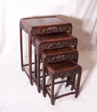 Antique set of Chinese stacking end lamp table stands  c1870