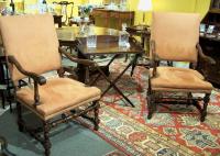 Pr pair of late 19th century beech and alcantera upholstered arm chairs