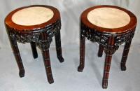 Antique pair of Chinese rosewood and marble taborets