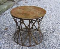 Vintage metal French patio end table with weathered patina c1920