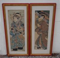Antique Japanese pair wood block geisha prints