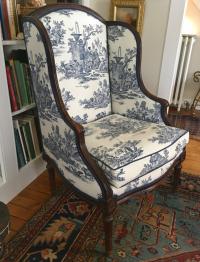 Antique 18thc Louis XVI walnut bergere wing back chair