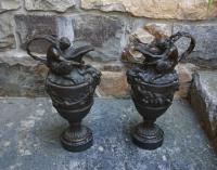 Antique pr of Bacchus bonze urns from Sotheby Parke Bernet c1880